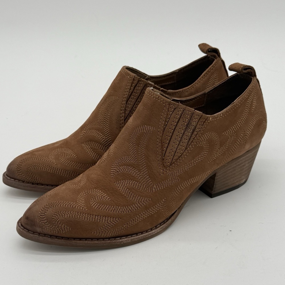 Dolce Vita Western Leather Embroidered Ankle Bootie Size‎ 7 Brown